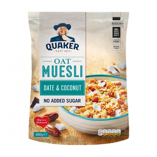 QUAKER MUESLI TRADICIONAL DATILES Y COCO 600g 4Uni