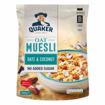 QUAKER MUESLI TRADICIONAL DATILES Y COCO 600g 4Uni