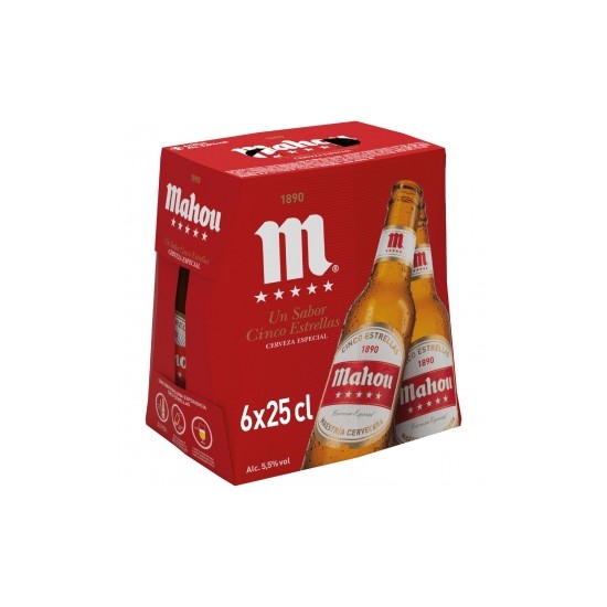 Cerveza MAHOU 5 ESTRELLAS 25CL PACK-6