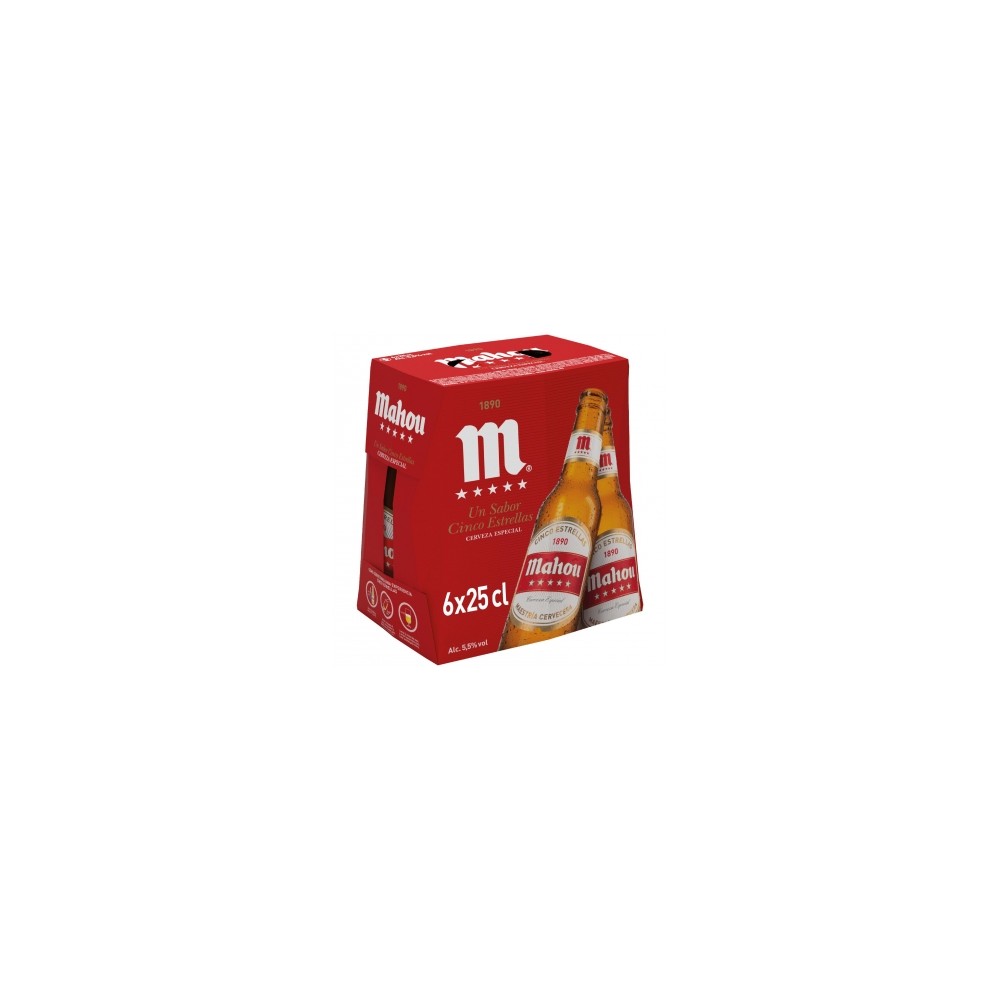 Cerveza MAHOU 5 ESTRELLAS 25CL PACK-6