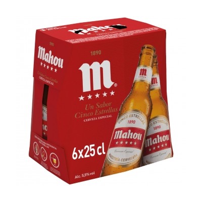 Cerveza MAHOU 5 ESTRELLAS 25CL PACK-6